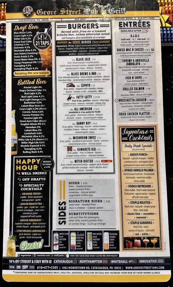Grove Street Pub & Grill "Your Neighborhood Place" Grove Sampler